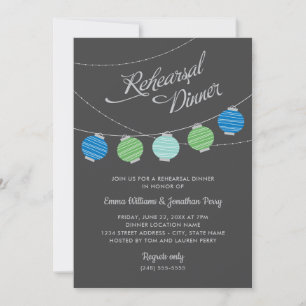 Blue Green Lantern Wedding Rehearsal Dinner Invitation