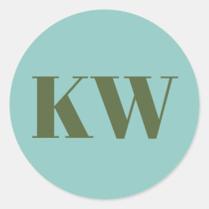 Blue Green Large Monogrammed Initial Personalized Classic Round Sticker