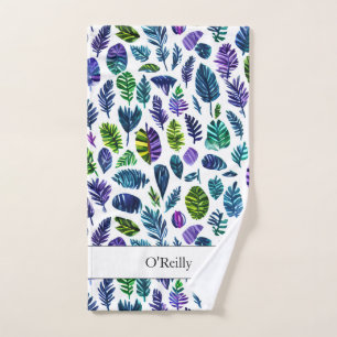 Blue Green Leaf Modern Monogram Pickleball Towel