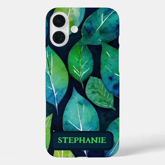 Blue Green Leaf Nature Botanical Zen Art Gift Case-Mate iPhone Case (Back)