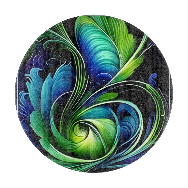 Blue Green Leafy abstract Cutting Board (Front)