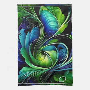 Blue Green Leafy abstract Kitchen Towel