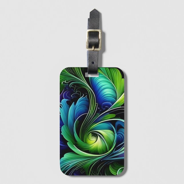 Blue Green leafy abstract Luggage Tag (Front Vertical)
