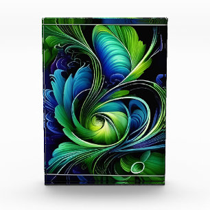 blue green leafy abstract photo block