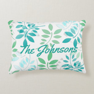 Blue Green Leaves Accent Pillow