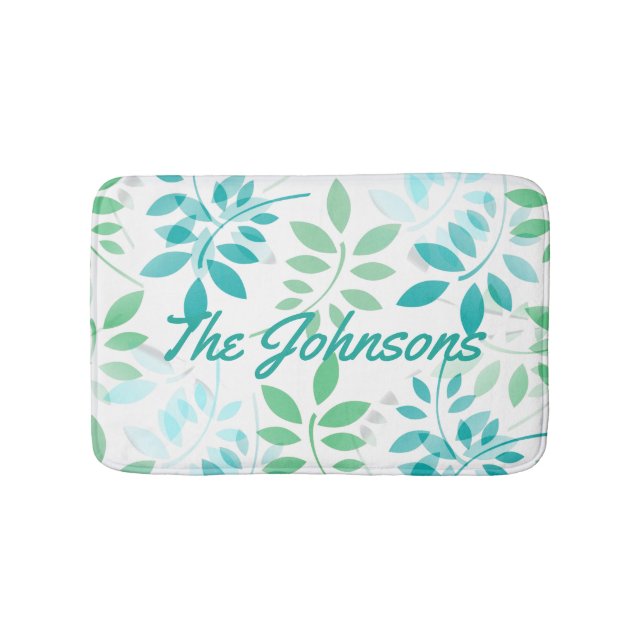 Blue Green Leaves Bath Mat (Front)