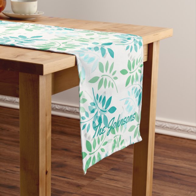 Blue Green Leaves Long Table Runner (In Situ)
