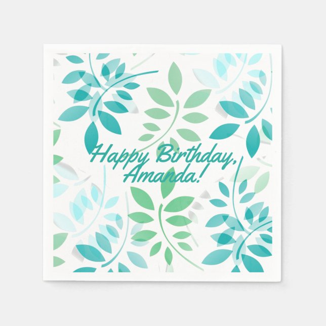 Blue Green Leaves Napkin (Front)