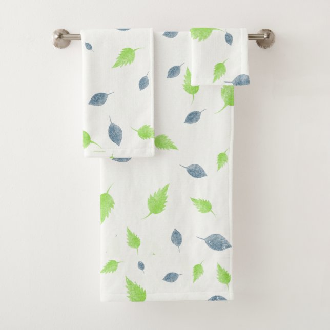 Blue & Green Leaves Pattern  Bath Towel Set (Insitu)
