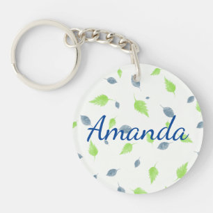 Blue & Green Leaves Pattern  Keychain