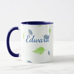 Blue & Green Leaves Pattern Mug