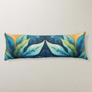 Blue Green Leaves Sun and Stars Body Pillow