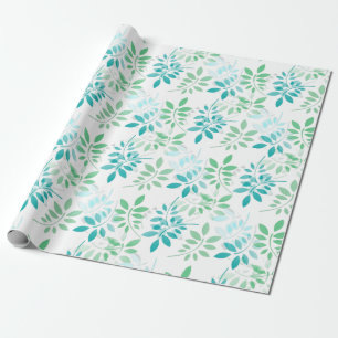 Blue Green Leaves Wrapping Paper