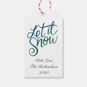 Blue Green Let It Snow Script Christmas Gift Tags