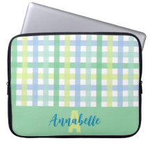 Blue Green Lime Pastel Gingham Pattern Monogram