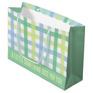 Blue Green Lime Pastel Modern Gingham Pattern Large Gift Bag