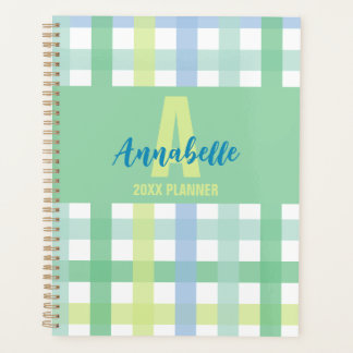 Blue Green Lime Pastel Monogram En vichy Motif