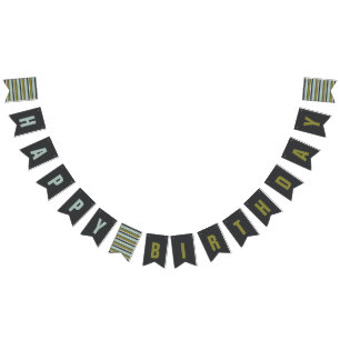 Blue, Green, Linen Grey Birthday Bunting Flags