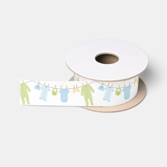 Blue & Green Little Clothes Baby Shower Satin Ribbon (Spool)