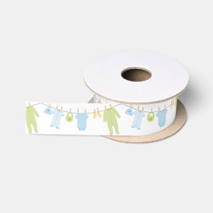 Blue & Green Little Clothes Baby Shower Satin Ribbon