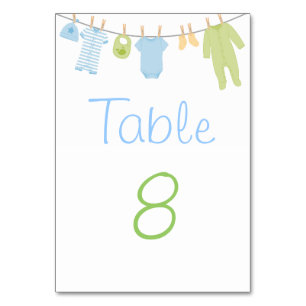 Blue & Green Little Clothes Baby Shower Table Card