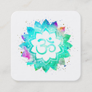 ~* Blue Green Lotus Flower Mandala Om Aum Symbol Square Business Card