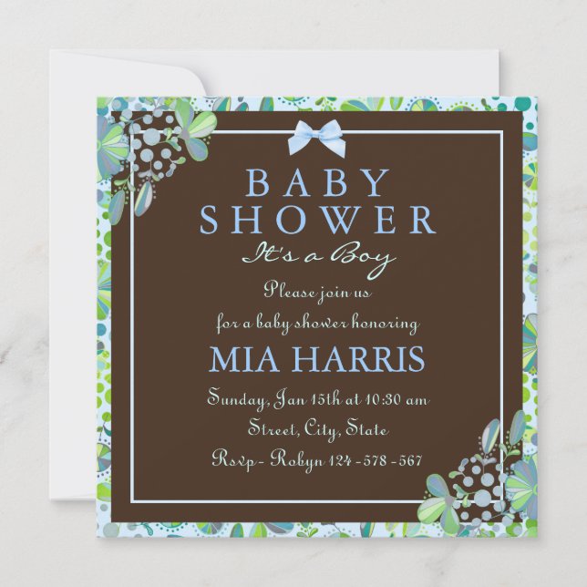 Blue & Green Lush Floral Baby Shower Invite (Front)