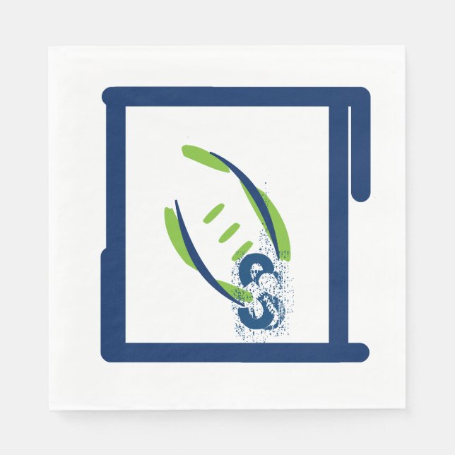 Blue & Green Luuncheon Napkins-Splash Initial Napkin (Front)