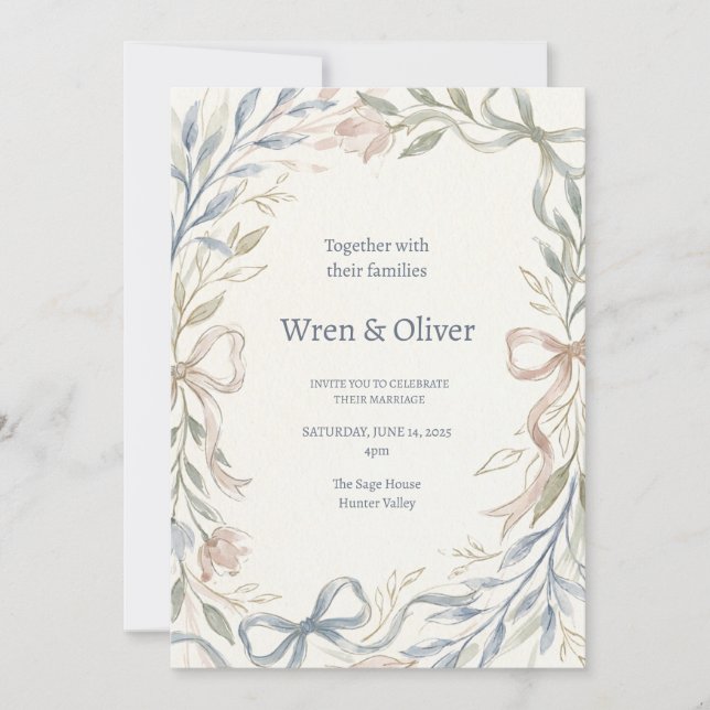 Blue Green Magnolia Wedding Invitation (Front)