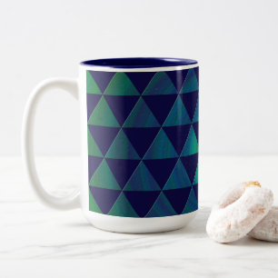 Blue Green Mandala Geometric Triangle Pattern Two-Tone Coffee Mug