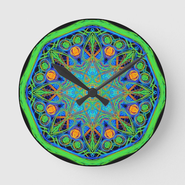 Blue Green Mandala Round Clock (Front)