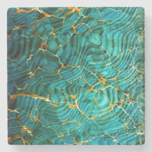 Blue Green Marble Stone Coaster Abstract Design