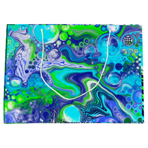 Blue Green Marble Swirls Birthday or baby shower Large Gift Bag