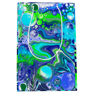 Blue Green Marble Swirls Birthday or baby shower Medium Gift Bag