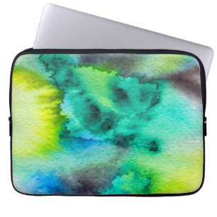 Blue Green marble Tie dye watercolor Laptop Sleeve