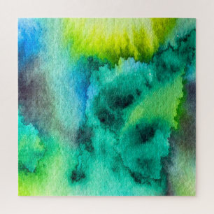 Blue Green marble watercolor art Jigsaw Puzzle