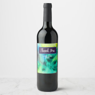 Blue Green marble watercolor art Wine Label