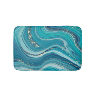 Blue Green Marbled Gold Glitter  Bath Mat