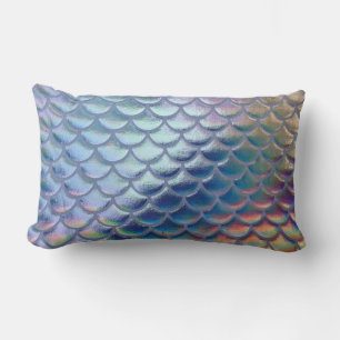Blue Green Mermaid Fish Scales Holographic Trendy Lumbar Pillow