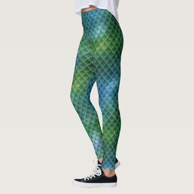 Blue Green Mermaid Scale  Leggings (Left)