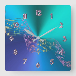 Blue Green Metallic Rainbow Music Notes Horloge