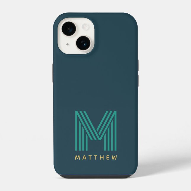 Blue Green Minimalist Bold Monogram iPhone Case (Back)