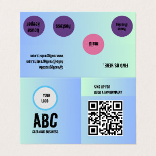 Blue Green Mixed Cleaning Services QR Code Business Card