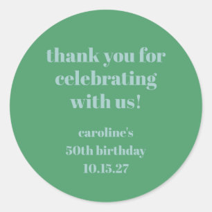 Blue Green Modern Custom 50th Birthday Thank You Classic Round Sticker