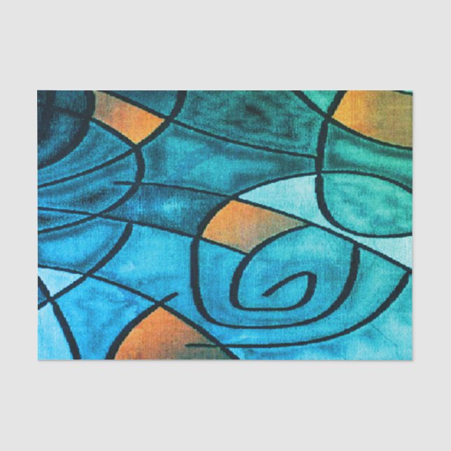 Blue Green Modern Expressionism Tissue Paper (Front)