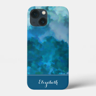 Blue & Green Modern Watercolor Custom Monogrammed iPhone 13 Mini Case