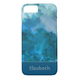 Blue & Green Modern Watercolor Custom Monogrammed Case-Mate iPhone Case