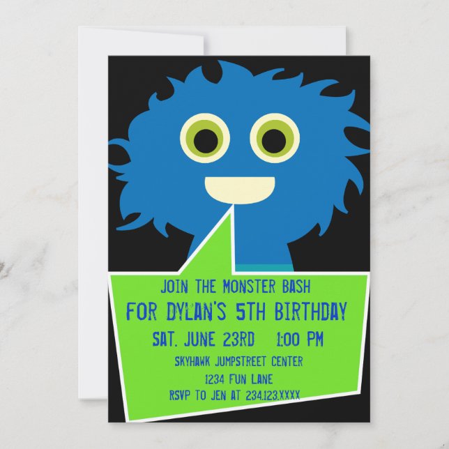 Blue Green Monster Anniversaire Invitations Enfant (Devant)
