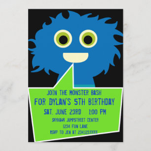 Blue Green Monster Birthday Invitations Kids Party