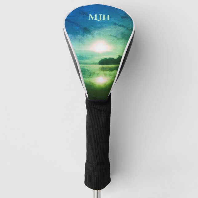 Blue Green Morning Sunrise abstract at CT River  Golf Head Cover (Front)